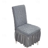 baratos Capa para Cadeira de Jantar-capas para cadeiras de jantar, capa elástica para cadeira removível e lavável capa para cadeira sala de jantar cor sólida xadrez pequeno com saia capas para cadeiras de banquete poliéster