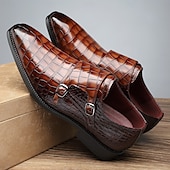 abordables Officiel-Homme Chaussures Monk Motif Crocodile Cuir PU Respirant Confortable Antidérapant Boucle Noir Rouge Dorée Automne Hiver