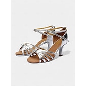 cheap Latin Shoes-Gold Strappy Latin Dance Sandals for Women – High Heel Ballroom Salsa Shoes with Ankle Straps