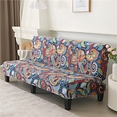 billiga Futon soffa-jacquardtyg armlös bäddsoffa överdrag soffa nyår dekor överdrag stretchskydd elastiskt bänkskydd