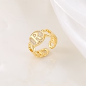 voordelige Geschenken-gepersonaliseerde letterring, cadeau voor moeder, 18k vergulde koperen ring, glad hartontwerp, verstelbare open band met zirkoon, stijlvolle en veelzijdige sieraden voor vrouwen