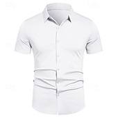 cheap Men&#039;s Non Iron Shirts-Men&#039;s Dress Shirt Button Up Shirt Plain Wedding Party Black White Red Blue Short Sleeve Lapel Spring &amp;  Fall Clothing Apparel