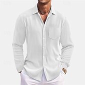 voordelige heren overhemd met knopen-Voor heren Overhemd Zomer overhemd Normaal shirt Strand hemd Overhemd met knopen Zwart Wit Rood Donker Marine Hemelsblauw Lange mouw Effen Revers Vakantie Hawaii Zak Kleding Polyester Modieus Casual