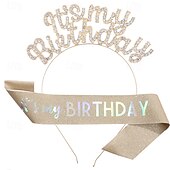voordelige Verjaardagsfeest Benodigdheden-verjaardagsfeestje modieuze verjaardagsversieringen 2-delige set voor meisjes en vrouwen hoofdband en sjerp met &#039;it&#039;s my birthday&#039; verkrijgbaar in meerdere kleurencombinaties