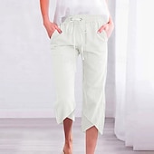 billiga Byxor-Dam Capribyxor Byxor av linne i bomull Byxor Streetwear Ledigt Vadlängd Naturlig Slät Ficka Elastisk dragsko-design Mateial som andas Mjuk Microelastisk Ledigt Dagliga kläder Svart Vit Mörkgrå Kaki
