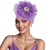 baratos Chapéus e Fascinators-Chapéu Combinação Poliéster / Algodão Chapéu mole turbantes Casual Igreja Estilo bonito Com Pedrarias Flor Capacete Chapéu