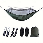 abordables Protection Solaire-1 hamac de camping en nylon robuste avec moustiquaire - anti-insectes solaire auto-respirant comprenant une ceinture d&#039;arbre et un sac de voyage d&#039;aventure en plein air portable