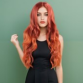 baratos Perucas Sintéticas sem Touca-Perucas sintéticas Ondulado Trama Curly Corte em Camadas Com Franjas Fabrico à Máquina Peruca 28 polegadas A1 Cabelo Sintético Mulheres Clássico Confortável Cores Gradiente Multi Cores