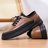 abordables Baskets-chaussures décontractées à lacets pour hommes en marron avec des accents noirs, conception durable pour un usage quotidien et des activités de plein air