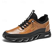 billiga Herrsneakers-robusta utomhusskor för män i brun och svart, slitstark konstläderkonstruktion med sicksacksula för bättre grepp