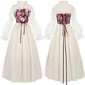 levne Šaty-Retro Středověké Renesanční Šaty Sada příslušenství Viking Elfí Maškarní kostým Dámské předvečer Všech svatých Karneval Plesová maškaráda LARP Dospělé Šaty Více doplňků Náušnice
