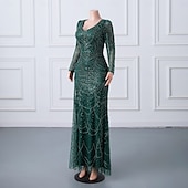 olcso Estélyi ruhák-Sellő  trombita estélyi ruha elegáns ruha formális estélyi parti bírósági vonal hosszú ujjú kerek nyakkal csipkével gyöngyökkel flitterekkel