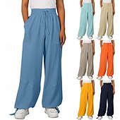 baratos Calça de linho de algodão simples-Mulheres Shorts de algodão e linho Calças inspiradas em linho Calças de linho de algodão Moda Roupa de rua Comprimento total Natural Tecido Bolsos Design de cordão elástico Exterior Confortável Rua