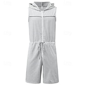 abordables Ensembles de t-shirts basiques pour hommes-Homme Body Débardeur à capuche et short Sans manches Fermeture éclair Été Uni Sexy Occasionnel Une pièce À capuche Vacances Vert Armée Noir Gris T-shirt haut de gamme pour homme