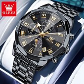baratos Relógios Quartz-Relógio Masculino OLEVS 3675 Original Relógio de Negócios Masculino Espelho HD em Forma de Losango À Prova D&#039;Água Relógio de Cronometragem Fase Lunar Top Luxo Relógio Masculino Fashion