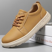 abordables Baskets-Baskets décontractées en cuir beige pour homme avec design à lacets - parfaites pour le confort au quotidien et les activités de loisirs
