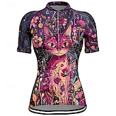 お買い得  ウィメンズジャージ-女性用 サイクリングジャージー 半袖 バイク Tシャツ ジャージー 3つのリアポケット付き マウンテンサイクリング 高通気性 速乾性 人間工学デザイン ウィッキング ブルー ミントグリーン ダークグリーン 猫 スポーツ 衣類