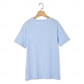 お買い得  コットンリネンTシャツ-男性用 Tシャツ 半袖 クルーネック 夏 平織り ファッション クラシック 快適 クルーネック ストリート カジュアル スポーツ ブラック ホワイト ブルー メンズトップTシャツ