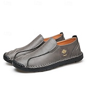 cheap Men&#039;s Slip-ons &amp; Loafers-Men&#039;s Beige Genuine Faux Leather Moccasins – Handmade Stitching Casual Slip-On Driving Shoes for Outdoor &amp; Trave