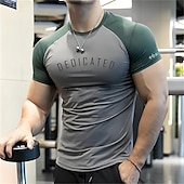 cheap Men&#039;s Casual T-shirts-Men&#039;s Gym Shirt Compression Shirt Fitness Shirt Crew Neck Short Sleeves Casual Daily Gym Quick dry High Stretch Sweat wicking Patchwork Color Block Black White Hot Stamping Activewear Polyester