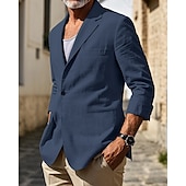 お買い得  メンズクラシックブレザー-男性用 リネンブレザー ブレザー バケーション 祝日 ウェディングパーティー ファッション ライトウェイト 春 &amp; 秋 ポリエステル リネン 平織り ポケット ボタン 快適 シングルブレスト 一つボタン ブレザー ブラック バーガンディー ダークネイビー アーミーグリーン