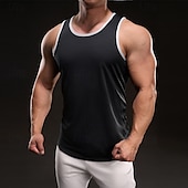 billige Treningsskjorter uten armer-Herre Singleter Vest topp Underskjorte Ermeløs skjorte Ermeløs Crewneck Vår Fargeblokk Mote Designer Feriereise Gate Ut på byen Svart Hvit Gul Topp T-skjorte for menn