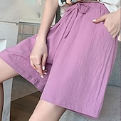 economico Fondamenti Falsi Essenziali-Per donna Finto cotone e lino Shorts Pantaloni Eleganti Pantaloncini Estivi Moda Corto Naturale Semplice Tasca Design con Coulisse Elastica All'aperto Confortevole All'aperto Vacanza Rosso Verde