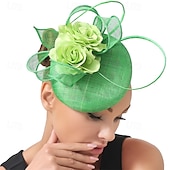 abordables Fascinators-accessoire Imitation Lin Mariage Soirée Élégant Mariage Avec Fleur Casque Couvre-chef