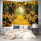 economico arazzo paesaggistico-Tappeto appeso paesaggio girasoli grande decorazione murale fotografica sfondo coperta tenda decorazione per casa camera da letto soggiorno