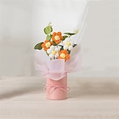 ieftine rechizite de petrecere-Buchet de flori artificiale din fire țesute manual - 1 set inclusiv flori țesute din țesătură hârtie de împachetat găleată din plastic 5 flori croșetate din fire - potrivite pentru cadouri pentru