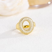 cheap Gifts-Personalized Letter Ring, Gift for Mom, 18K Gold Plated Adjustable Ring, Copper with Zircon, Open Band Initial Ring, Elegant and Stylish Jewelry for Women