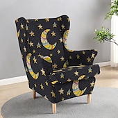 billiga Överdrag för öronlappsfåtöljer-wingback stolsöverdrag, blomrandigt geometriskt tryckt polyesteröverdrag, töjbart och avtagbart, perfekt för att skydda och återuppliva dina möbler