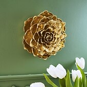 economico sculture murali-Decorazione da parete a forma di fiore a 8 strati, decorazione da parete in resina dorata vintage, ornamento artigianale fatto a mano per la decorazione di pareti di case e negozi
