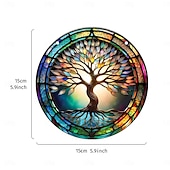 cheap Wall Sculptures-Acrylic Tree of Life Wall Hanging Decor, 5.9 x 5.9 Inch Round 2D Colorful Print Ornament, Creative and Unique Wall Art for Home, Window, Door, Party, and Festive Decoration