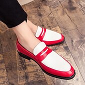 abordables Chaussures sans lacets &amp; mocassins-mocassins en similicuir rouge et blanc pour hommes - chaussures habillées bicolores élégantes pour les affaires et les événements spéciaux