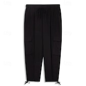 baratos Clássico-Homens Calças Cargo Calças de linho Calças Calça verão Calças de praia Com Cordão Cintura elástica Bolso multi Tecido Conforto Respirável Mimolet Casual Diário Feriado Moda Estilo Clássico Preto