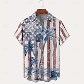economico Piante tropicali-Per uomo Albero di Cocco Bandiera Americana Piante Tropicali Camicia casual Camicia hawaiana estiva Camicia con Bottoni Manica Corta Hawaiano Resort Vacanza Abbigliamento mare Estate Primavera Collo
