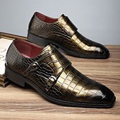 abordables Officiel-Homme Chaussures Monk Motif Crocodile Cuir PU Respirant Confortable Antidérapant Boucle Noir Rouge Dorée Automne Hiver