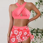 olcso Bikiniszettek-Női Fürdőruha Bikini 2 darab Merész Fürdőruha Push up Kötött Szabadság Tropikus Virágos Színes Kötőfék nyaka Ujjatlan Fürdőruhák
