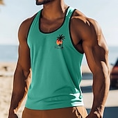 cheap Tank Tops-Men&#039;s Tank Top Vest Top Sleeveless Shirt Muscle Shirt Sleeveless Crew Neck Summer Coconut Tree Sports Fashion Comfortable Print Casual Beach Black White Green Top Tee for Men