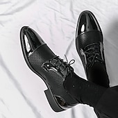 economico Formale-scarpe oxford da uomo in pied de poule bianco e nero con dettagli in vernice, elegante design con lacci per eventi formali alla moda