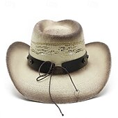 cheap Fedora Hat-Men&#039;s Sun Hat Cowboy Hat Fedora Trilby Hat White Black / White Straw Rope Vintage Style Fashion 18th Century State of Texas Daily Theme Party Solid / Plain Color Sunscreen Cosplay