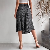 billige Grafiske skjørt-Dame الالتفاف A-linje Fritid Knelang Mellomhøyt liv Skjørt Blomstret Trykt mønster Mikroelastisk Feriereise Gate Svart Gul Blå Oransje Sommer Polyester