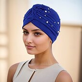 economico Copricapi da cerimonia-Copricapo Misto Poliestere / Cotone Cappello floscio turbanti Casuale Chiesa Con Perline Colore puro Copricapo Copricapo