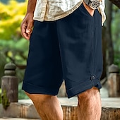 baratos Retrô-Homens Calças Capri Shorts de linho Shorts de verão Bolsos Com Cordão Cintura elástica Tecido Comprimento da panturrilha Ao ar livre Diário Para Noite Moda Roupa de rua Amarelo Azul Real Sem