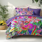 cheap 100% Cotton-Bohemian Duvet Cover Set 100% Cotton Soft and Breathable Bedding Featuring Colorful Flowers Lightweight and Durable Quilt Cover Comfortable for All Seasons Easy to Care