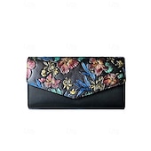 abordables Bolsos de mano y de noche-Cartera de piel sintética con estampado de mariposas y flores para mujer, con cadena, se puede llevar al hombro o cruzada, bolsillos con cremallera de varios compartimentos, adecuada para reuniones diarias y eventos de fiesta por la noche