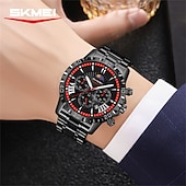 お買い得  クォーツ腕時計-SKMEI メンズ サン ムーン スター スチールベルト 時計 多機能 三眼 六針 タイミング ナイトライト ポインター 時計