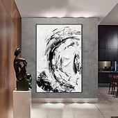 abordables Peintures Abstraites-peinture à l&#039;huile faite à la main, décoration murale, abstrait, simple, texture noir et blanc, pour la décoration intérieure, peinture roulée sans cadre, non étirée