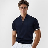 halpa Miesten Elite Polo-Miesten Polo Neulo poolo Muodollinen Työ Sänkyjen avaus Neljänneksen postinumero Lyhythihainen Yhtenäinen väri Sulkea jnk vetoketju Kevät Tumman harmaa Musta Valkoinen Laivaston sininen Khaki Harmaa